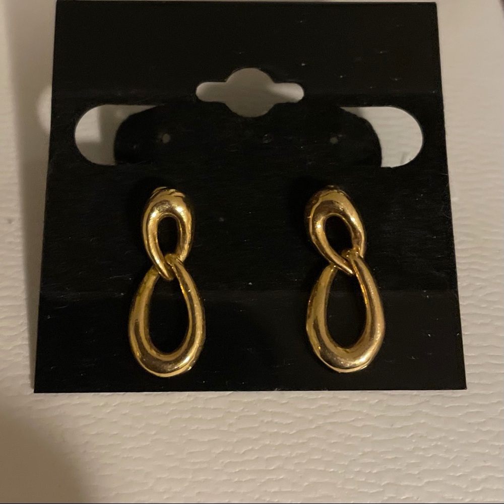 EUC gold interlocking small ring earrings with stud backs
